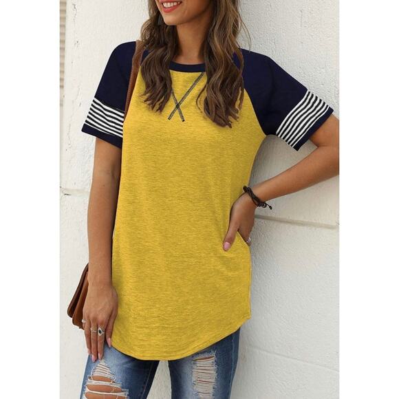Retro Varsity Vibes Yellow & Navy Raglan Tee – ADIBOSY Size M - Picture 2 of 4